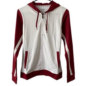 NEW ASICS Junior's Lani Track Jacket Size Large Red White Sports Full Zip Hood
